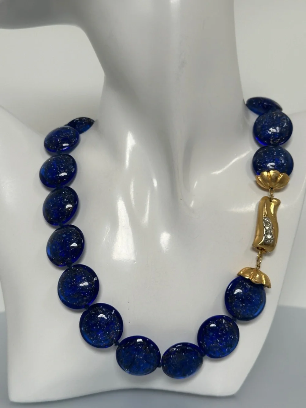 VENEZIA Blue Muranum Bead Necklace with Gold Accent